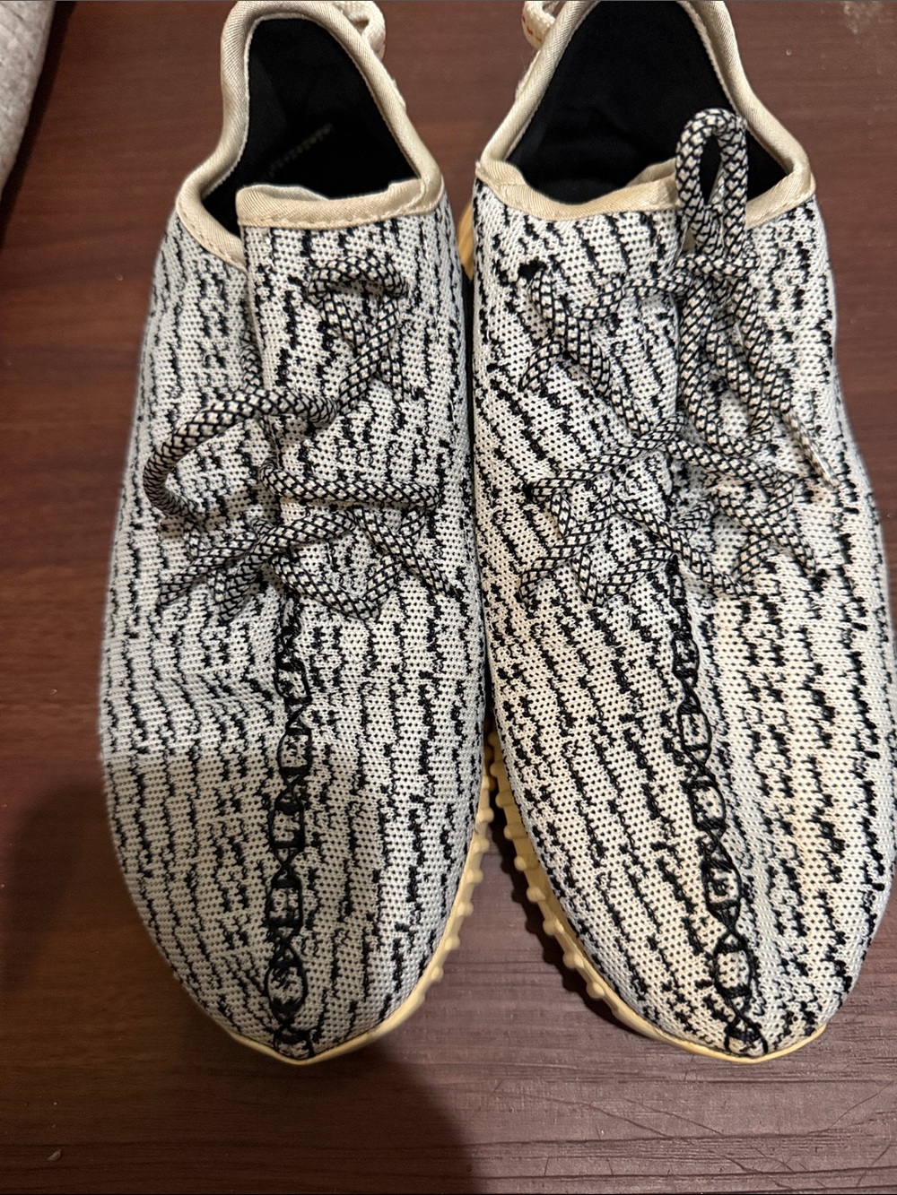 Yeezy Knit Low-Top Sneakers in Cream and Black